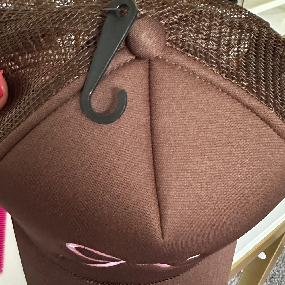 Pink Lily Bow Trucker Hat Brown with Pink Bow - Picture 8 of 8